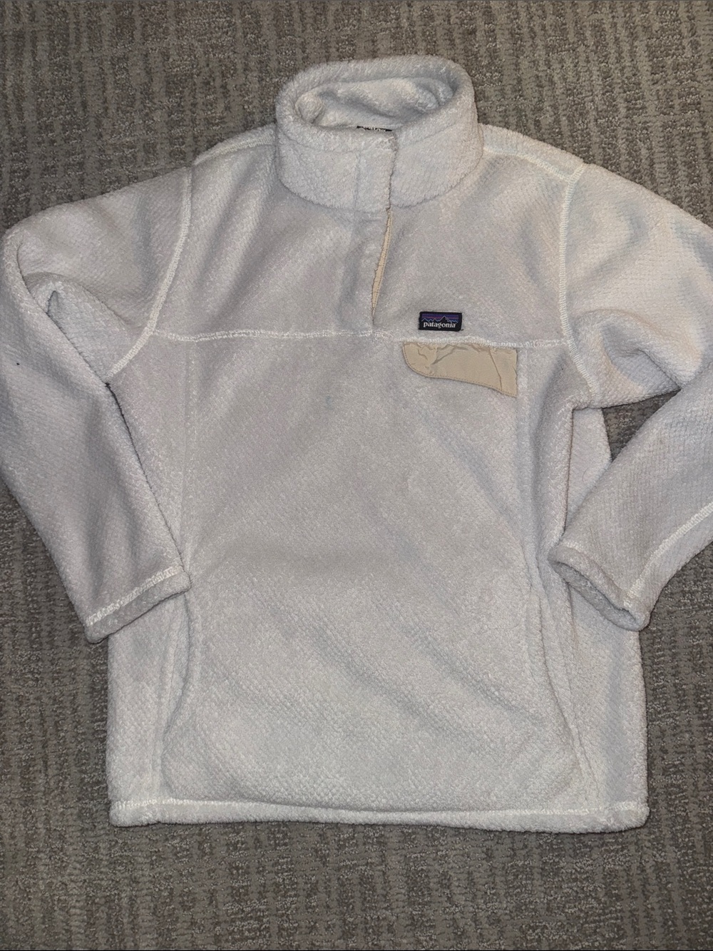 Patagonia Re-Tool Snap-T Fleece Pullover Sweater Cream Beige girls 14 XL warm